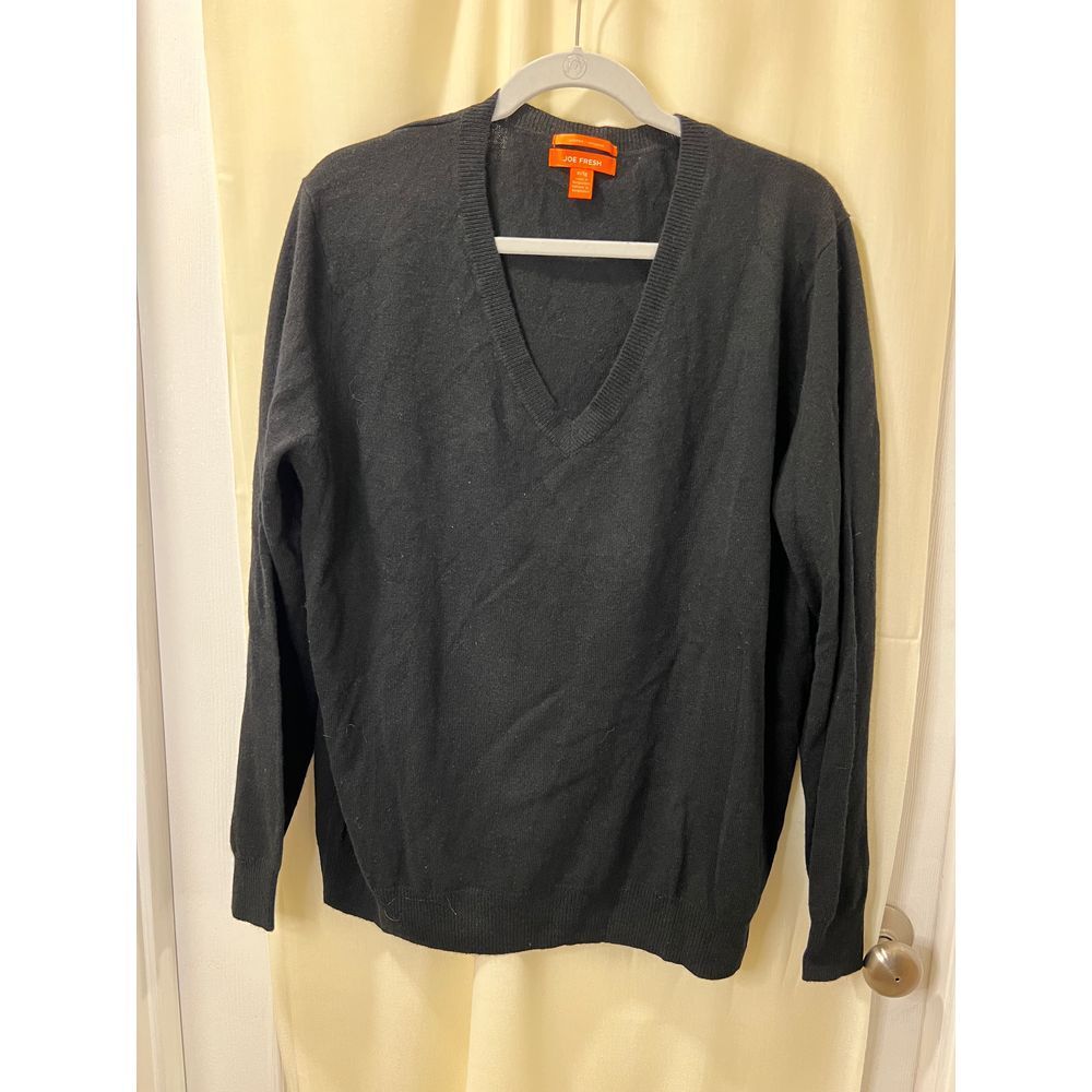 Joe Fresh Black Cashmere V-Neck Sweater Long Sleeve Pullover‎ Mens XL